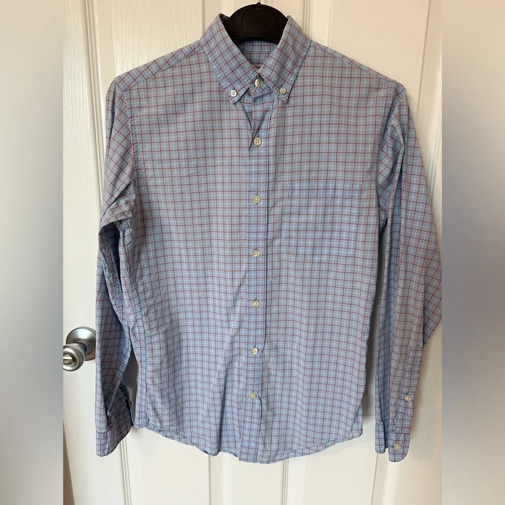 J. Crew Blue and Red Casual Button Down Shirt